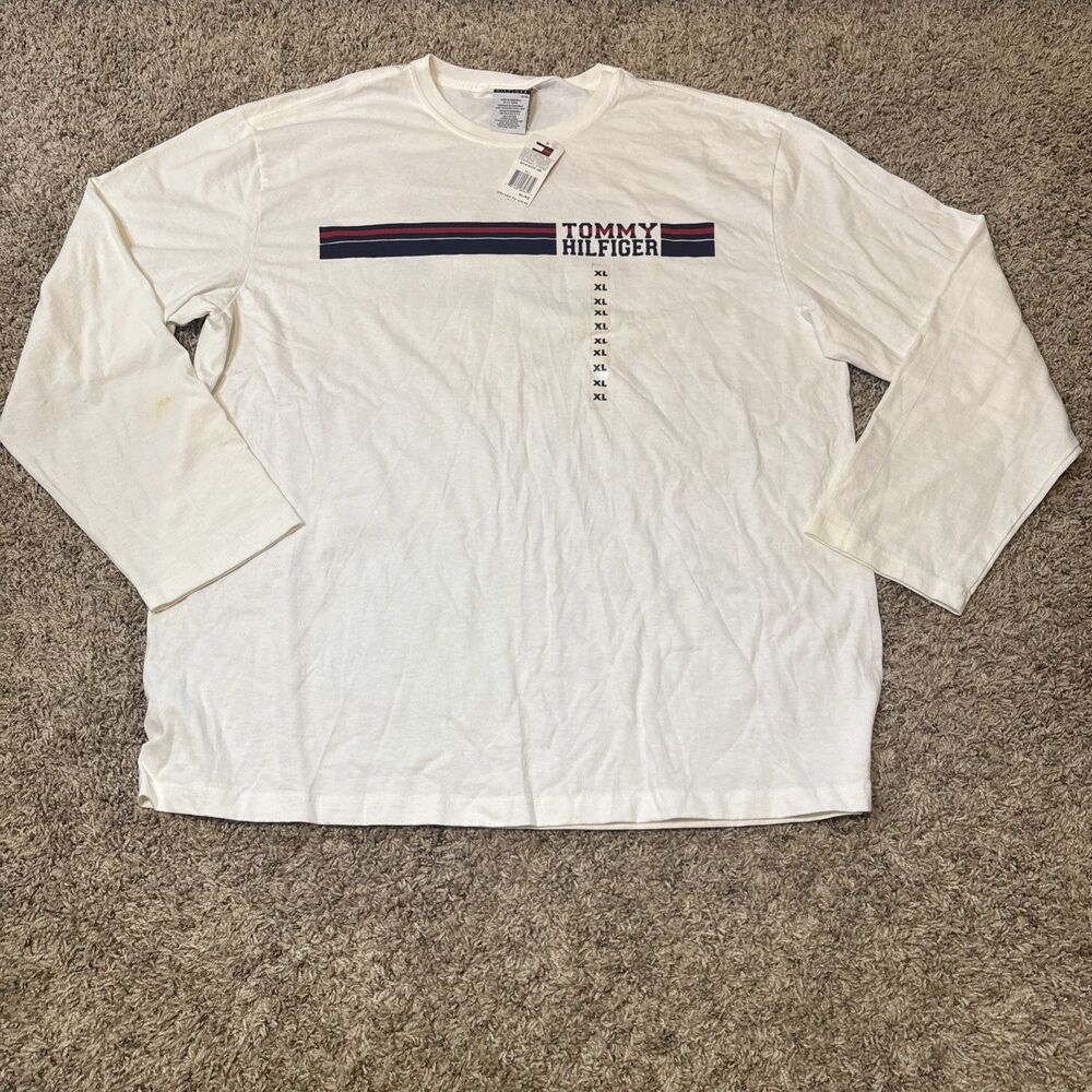 Tommy Hilfiger Long Sleeve Graphic T-Shirt Mens size XL White Red Blue Jersey
